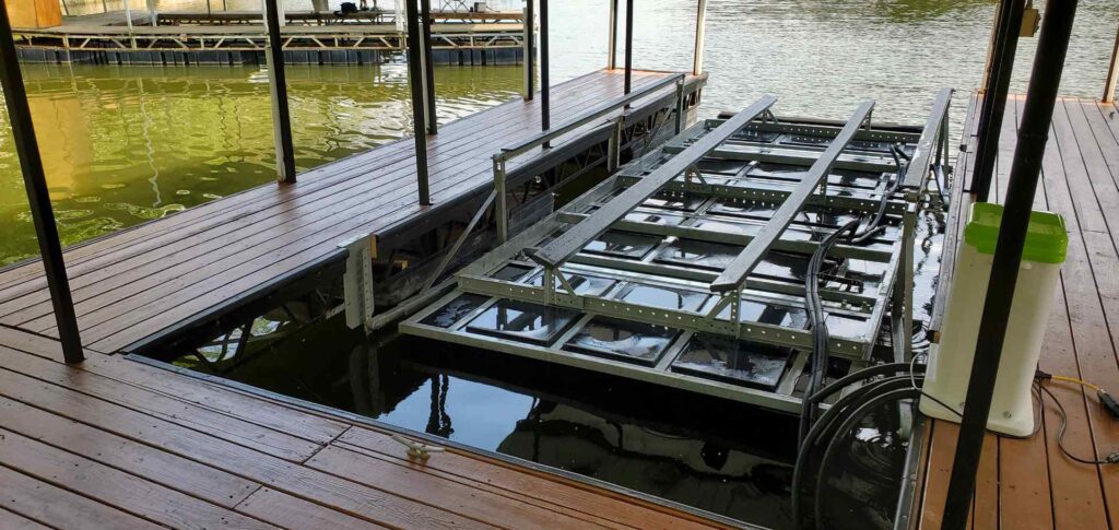 one of LOTO Lift's custom boat lifts Missouri Lake of the Ozarks